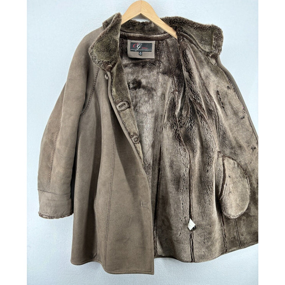 CG COLLECTION BY GALLERY Jacket Womens 1X Faux Fur Lined Button Front Coat Brown - Picture 8 of 16
